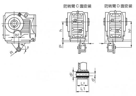 YCZJ系列斜齒輪－螺旋錐齒輪減速三相異步電動(dòng)機(jī)扭矩臂尺寸
